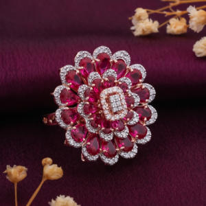 Bague en argent 925 avec diamant moissanite et pierre rose - Product Image 1