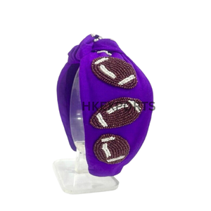 Equipo rayas lentejuelas adornado anudado diadema púrpura y oro Gameday con cuentas monedero Correa Colección Accesorios de alta calidad - Product Image 3