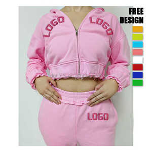 Ropa de calle personalizada chándal corte coser apliques desgastado bordado parche recortado Sudadera con capucha y pantalones de chándal conjunto chándales para mujeres - Product Image 3