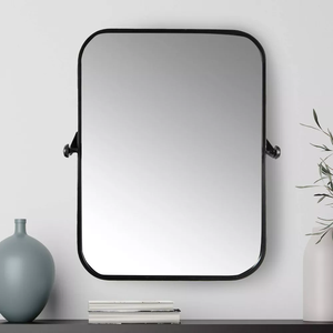 <span class=keywords><strong>Espejo</strong></span> de baño moderno con marco de metal, <span class=keywords><strong>espejo</strong></span> de tocador <span class=keywords><strong>rectangular</strong></span> montado en la pared con soporte ajustable, estilo <span class=keywords><strong>industrial</strong></span> - Product Image 1
