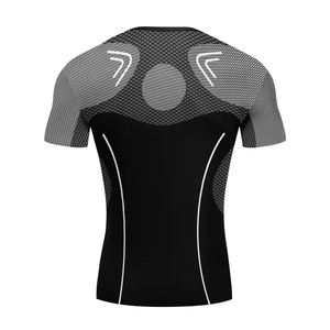 เสื้อออกกำลังกายดีไซน์ล่าสุด แบบรัดรูป ยูนิเซ็กซ์ สีดำ พิมพ์ลายด้วยความร้อน แขนสั้น ผ้าโพลีเอสเตอร์ผสมสแปนเด็กซ์ ระบายอากาศได้ดี - Product Image 2