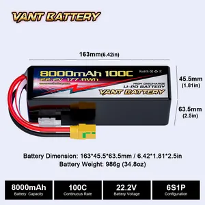 RC Drone Battery 6S 22.2V 8000mAh 100C With XT90-S Connector For RC Car RC Models