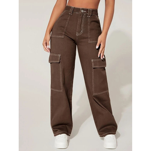 Pantalones vaqueros holgados de moda para mujer, pantalones vaqueros coreanos con bolsillos, pantalones vaqueros holgados de retazos - Product Image 3