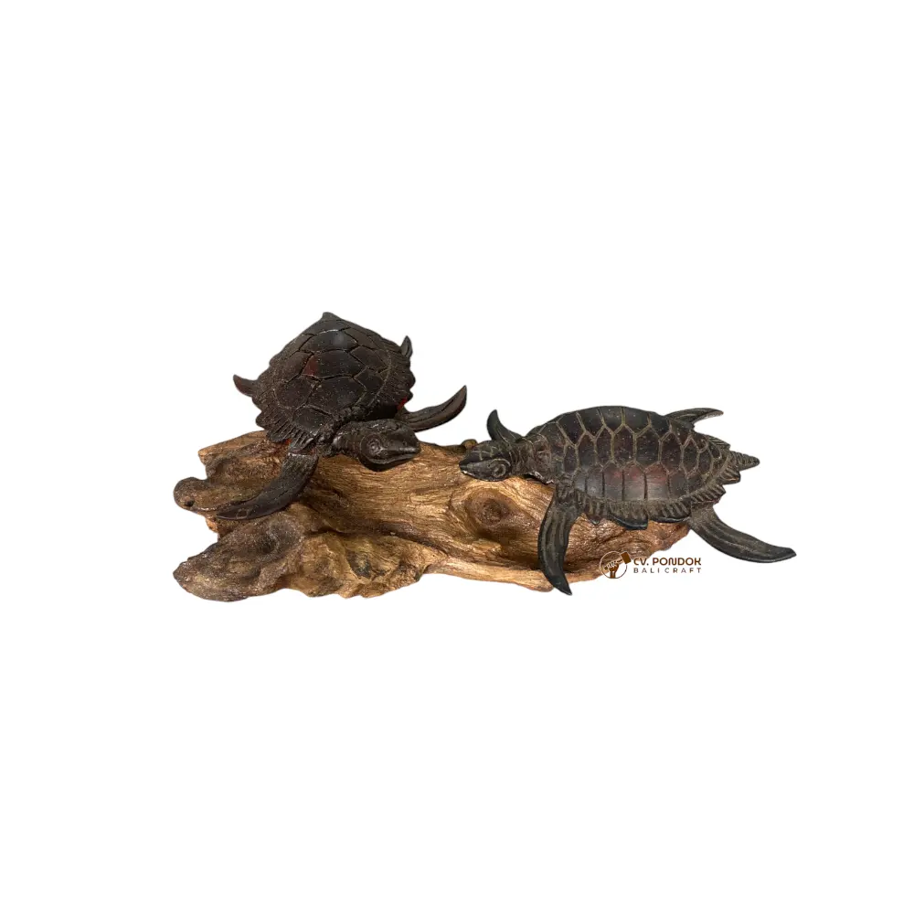 Escultura de tortuga tallada a mano para decoraciones del hogar, madera Natural y negra, Base de madera única
