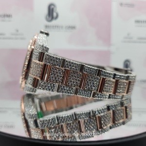 Fully Iced Moissanite Diamond Watch Silver Rose Tone Stainless Steel Bracelet Luxury Quartz Watch Wholesale - Product Image 4