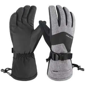 Sarung tangan Ski kulit antiair hangat, sarung tangan musim dingin grosir, sarung tangan Ski papan salju nyaman, tahan angin
