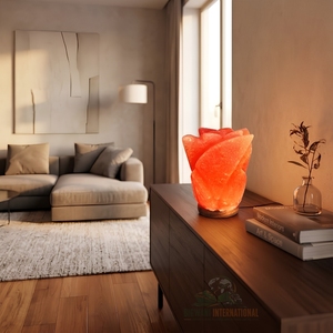 Lámpara de Cristal Rosa Tallada a Mano, Ecológica, con Interruptor de Intensidad y Base de Madera para Decoración de Spa y Hogar - Product Image 3