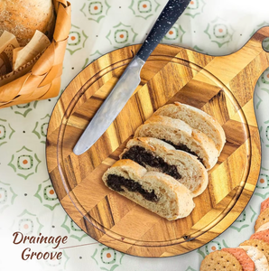 Tabla de cortar de madera de teca para verduras, carne, tabla de queso redonda grande, tablas decorativas de madera para servir para cocina, bambú uWood - Product Image 5