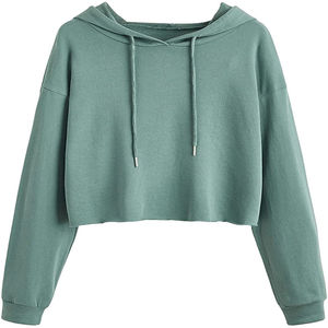 Color sólido teñido B2B Fabricante Mujeres Crop Top Sudaderas con capucha Mezcla de algodón Mujeres recortadas Sudaderas con capucha - Product Image 4