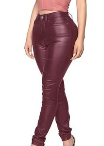 Pantalones de Cuero Elásticos de Color Sólido para Mujer, Pantalones Largos de Cuero Vacuno 100% Genuino para Mujer, Transpirables - Product Image 2