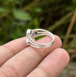 Belle bague en améthyste naturelle en argent Sterling 925 bohème délicat minimaliste déclaration bijoux de mariage pour les fiançailles de mariage - Product Image 6