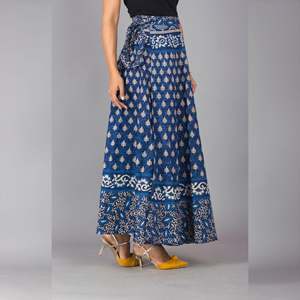 Falda Maxi Azul con Estampado Étnico, Falda Midi Plisada Envolvente de Chifón Suave y Transpirable con Estampado Digital, Ideal para Danza del Vientre - Product Image 4