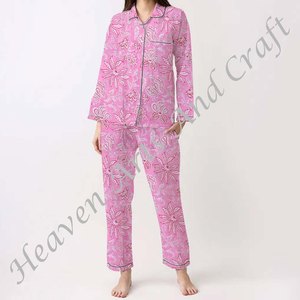 Ensemble de pyjama pour femmes 100% coton, vêtements de maison doux, ensemble de pyjama printemps/été, motif floral/CHARACTERE/Lettre/Motif/Vacances/Arbre, PJ017 - Product Image 4
