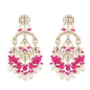 Belle boucle d'oreille en perles Indo Western plaquées or de créateur 109133 disponible à un prix raisonnable - Product Image 1
