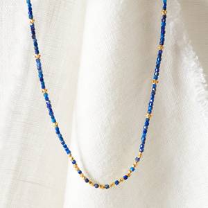 Collier court à plusieurs rangs en perles de lapis-lazuli bleu naturel de haute qualité en argent sterling pour cadeau de mariage - Product Image 1