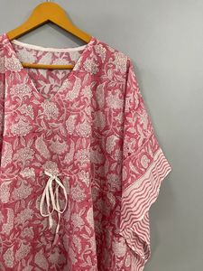 Caftán de algodón de verano para mujer, Vestido corto y largo con estampado de bloques indios, vestidos informales para dormir de noche, Top con estampado de flores - Product Image 2