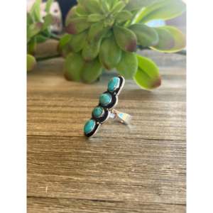 Southwest Kingman Turquoise & Sterling Silver <b>Adjustable</b> <b>Ring</b> Trendy Stainless Steel Shadowbox Bezel Setting Perfect Gift - Product Image 4