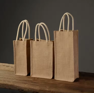Alta calidad 100% yute ecológico Color/tamaño personalizado cuatro botellas bolsas de regalo de vino regalos promocionales Envío Mundial - Product Image 6