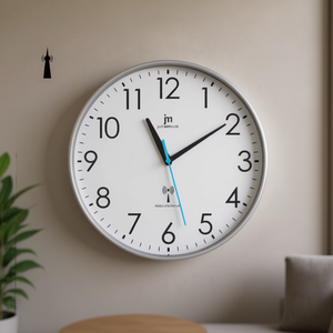JUSTAMINUTE 30cm Silver <b>Radio</b> <b>Controlled</b> Wall <b>Clock</b> Model 00917RCS - Product Image 3