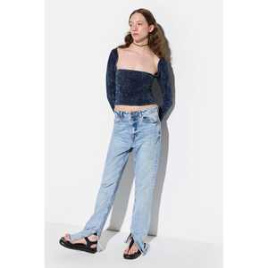 Top Corto de Terciopelo con Cuello Cuadrado y Manga Larga - Product Image 1