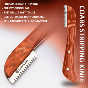 Juego de 6 herramientas de aseo canino de acero inoxidable con mango de madera, cuchillos y peines para limpieza y estilismo de mascotas - Product Image 5
