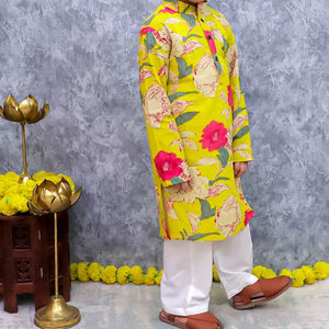 Ensemble de pyjama Kurta en coton uni de haute qualité pour enfants | Tenue traditionnelle en tissu respirant pour les fonctions | Indian Factory - Product Image 1