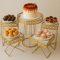 Socle de table à dessert géométrique en fer doré, support à gâteau carré ou rond, piédestal pour mariage, traiteur, buffet, présentoir surélevé