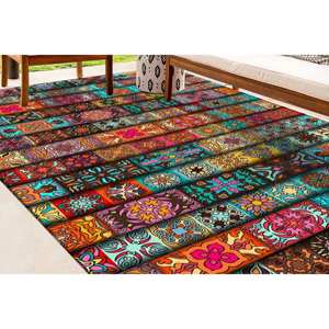 Alfombra Impresa: Alfombra Delgada Personalizada, No Tejida, con Diseño Étnico Marroquí, Colorida y Moderna, para Baño, Entrada o Puerta - Product Image 1