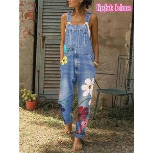 Pantalones con pechera, monos con estampado de flores, pantalones vaqueros azules, Mono para mujer, pantalones con pechera de mezclilla a la moda, monos largos sexis, monos 2025 - Product Image 4