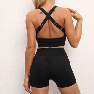 Nouveau Sexy respirant Offre Spéciale Yoga soutien-gorge Shorts vêtements actifs ensemble Gym Fitness ensembles femmes sport soutien-gorge noir matériel personnalisé séchage rapide - Product Image 4