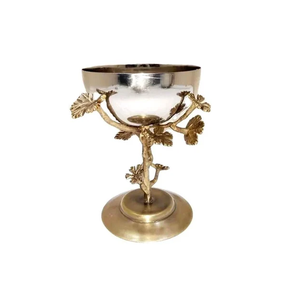 Modern Metal Fruit Bowl Hammered Silver With Steel Stand Work Round Shape Serving Bowl With Gold Metal Stand Modern Polished - Product Image 2