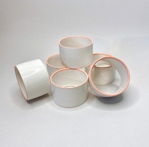 Trendy Napkin Rings | Set of 6 | <b>White</b> and Pink <b>Table</b> Setting Rings - Product Image 1