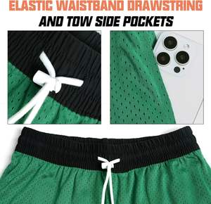 กางเกงขาสั้นตาข่ายผู้ชาย แห้งเร็ว ระบายอากาศได้ดี ผ้าฝ้าย 100% เอวยางยืดสูง สำหรับเล่นกีฬา - Product Image 4