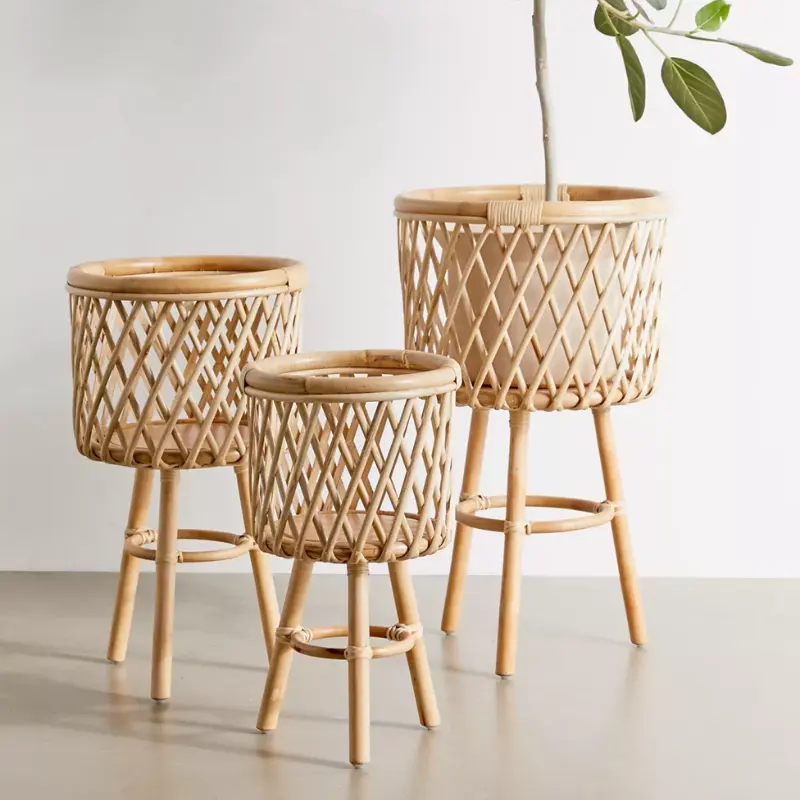 Hot Sale Set of 3 Natural Rattan Wicker Planter, Flower Pot Daily Used Home Decor Wholesale