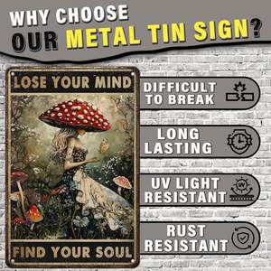 Targa in Metallo PEACHGARDEN con Decorazione a Fungo per Cucina, Decorazione per Cercatori di Funghi, 'Perdete la Mente, Trovate l'Anima' - Product Image 3