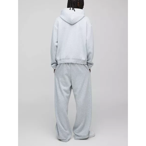 Custom Washed Heather-Grey Oversized Hoodie & Pantalones de chándal de pierna ancha Jogger Sets Vintage Raw-Edge Unisex Streetwear Chándal - Product Image 6