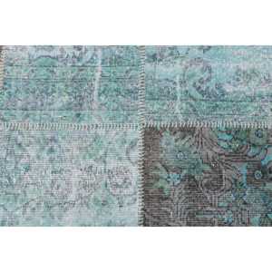 Alfombra Turca Redonda de 3.5x3.5 pies, Alfombra de Lana Vintage con Borde Azul - Product Image 5