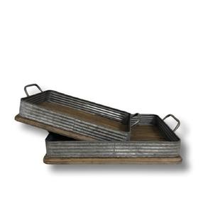 High Selling Home Kitchen <b>Supplies</b> Wooden Handle Rectangular Galvanized Serving Tray <b>Hotels</b> <b>Restaurants</b> Serving Tray - Product Image 4