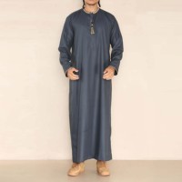Abaya d'hiver respirante pour hommes musulmans, grande taille, broderie modeste, fermeture boutonnée, 100 % coton, mode urbaine, manches longues