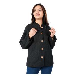 Veste en coton matelassé noir faite à la main pour femmes manteau d'hiver léger motif solide respirant fête porter longue longueur imprimé - Product Image 6