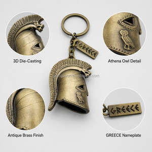 Porte-clés personnalisé en laiton moulé sous pression, casque corinthien grec vintage 3D, hibou Athéna antique, souvenir de Grèce, vente en gros - Product Image 2