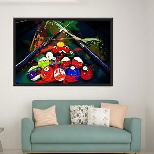 Modern, Printed <b>Canvas</b> Wall Art for Home Decor, Billiards Theme,1P:Black <b>Framed</b> - Product Image 1