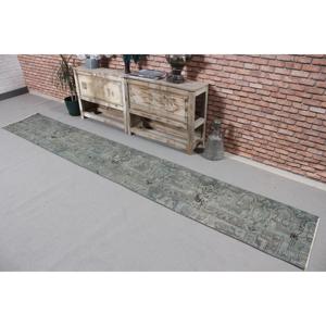 Tapis turc, tapis de couloir vintage 1,6x11,2 pieds, tapis abstrait bleu gris - Product Image 2