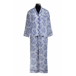 Ensemble de pyjama à col tournant à motif floral blanc personnalisé OEM ODM pour femmes 100% coton tissé tissu bas quantité minimale de commande vêtements de nuit pour l'été - Product Image 5