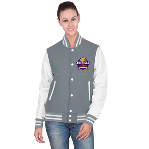 Chaqueta Varsity de Algodón Bordada para Mujer, Estilo Urbano, con Parches Personalizados y Marca - Product Image 1