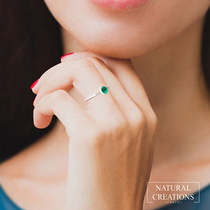 Bague empilable en argent sterling 925 de qualité supérieure, sertie d'un cabochon lisse, pierre précieuse malachite, forme poire, ovale, ronde, pour femmes, pour les fêtes - Product Image 5