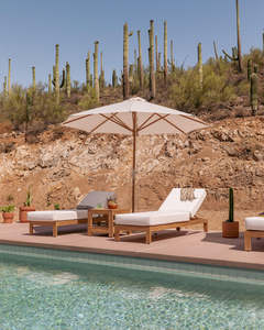 Modern Teak Wood Sun <b>Lounger</b> with White <b>Cushion</b>, Custom Manufacturer OEM ODM Outdoor Furniture for Hotel & Resort - Product Image 5