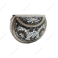Pochette de soirée artisanale en mosaïque de nacre pour femme, sac à main de créateur argenté avec cadre métallique