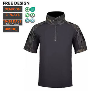 Vente en gros de chemises tactiques pour hommes, en tricot uni, à manches courtes, séchage rapide, respirantes, extensibles en Spandex/Nylon, broderie personnalisée - Product Image 2