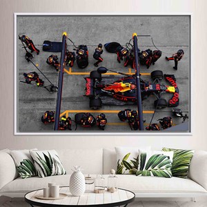 Toile sur Cadre Formule 1 : Arrêt d'urgence en course, Décoration de Chambre Garçon, TOILE ENCADRÉE BLANCHE - Product Image 1